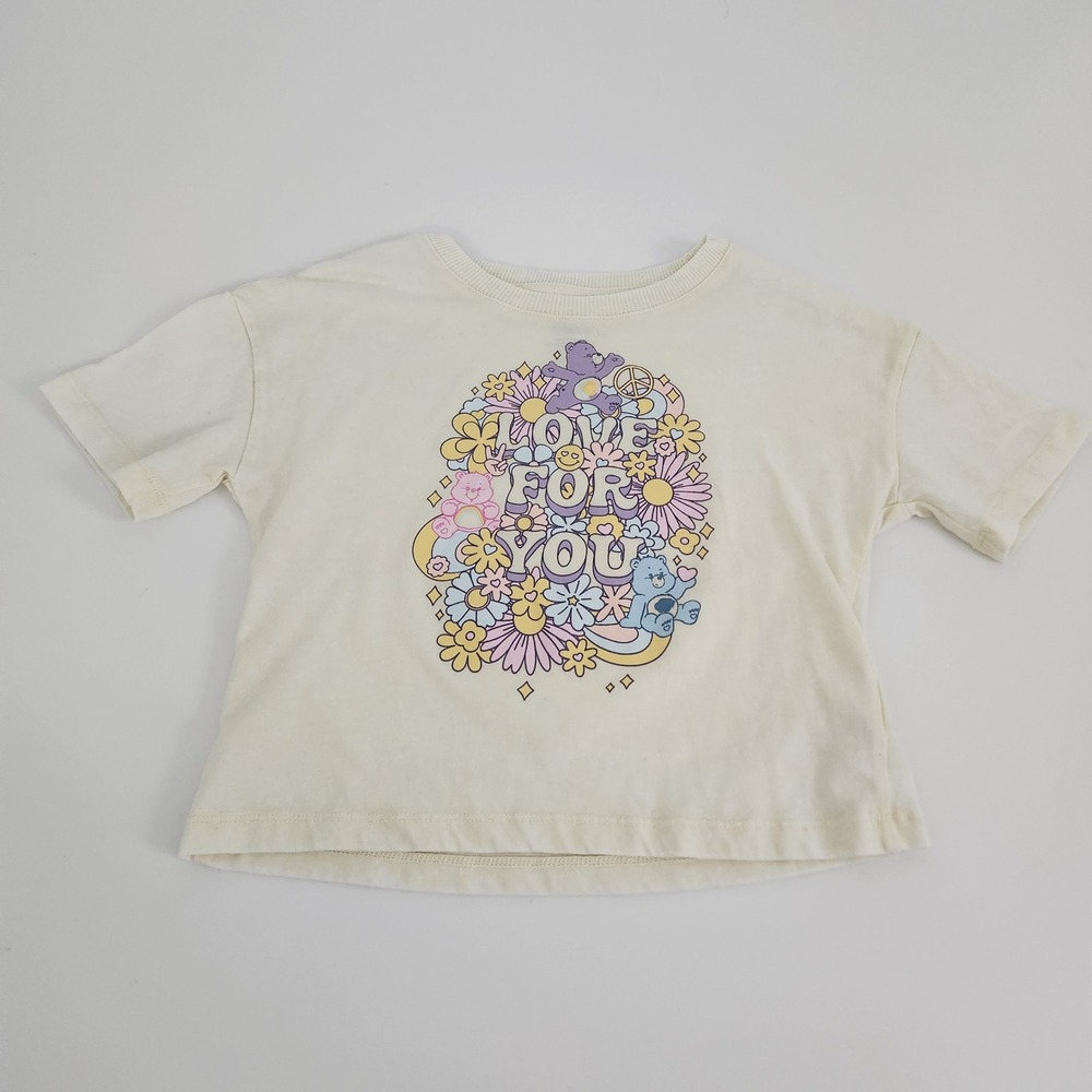 Care Bears Girls Cream Graphic T-Shirt Love For You Retro Flowers Size 7‎